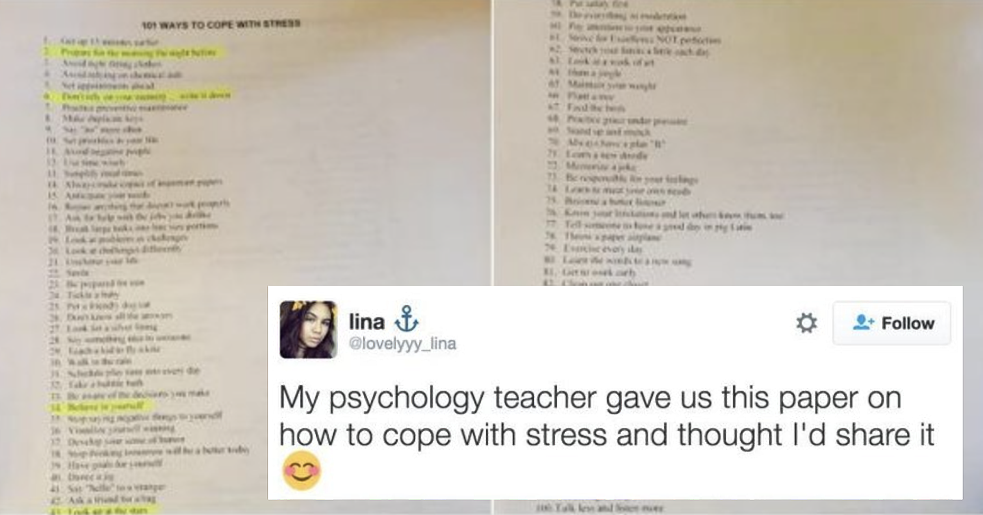 A psychology teacher made a list of 101 ways to cope with stress and it's a must-read