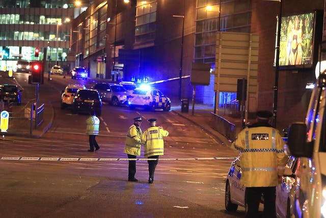 Emergency services at Manchester Arena after Salman Abedi launched a suicide attack.