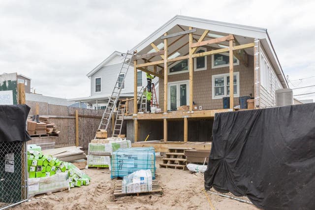 Construction continues on a home designed to withstand extreme weather in the Breezy Point