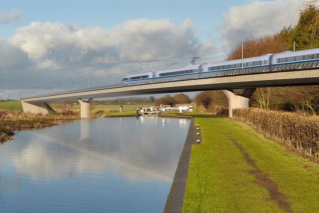 An artist's impression of an HS2 train on the Birmingham and Fazeley viaduct, part of the proposed route for the Northern Powerhouse rail scheme