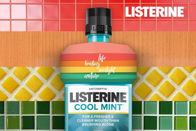 The offending rainbow Listerine bottle, released ahead of Pride month