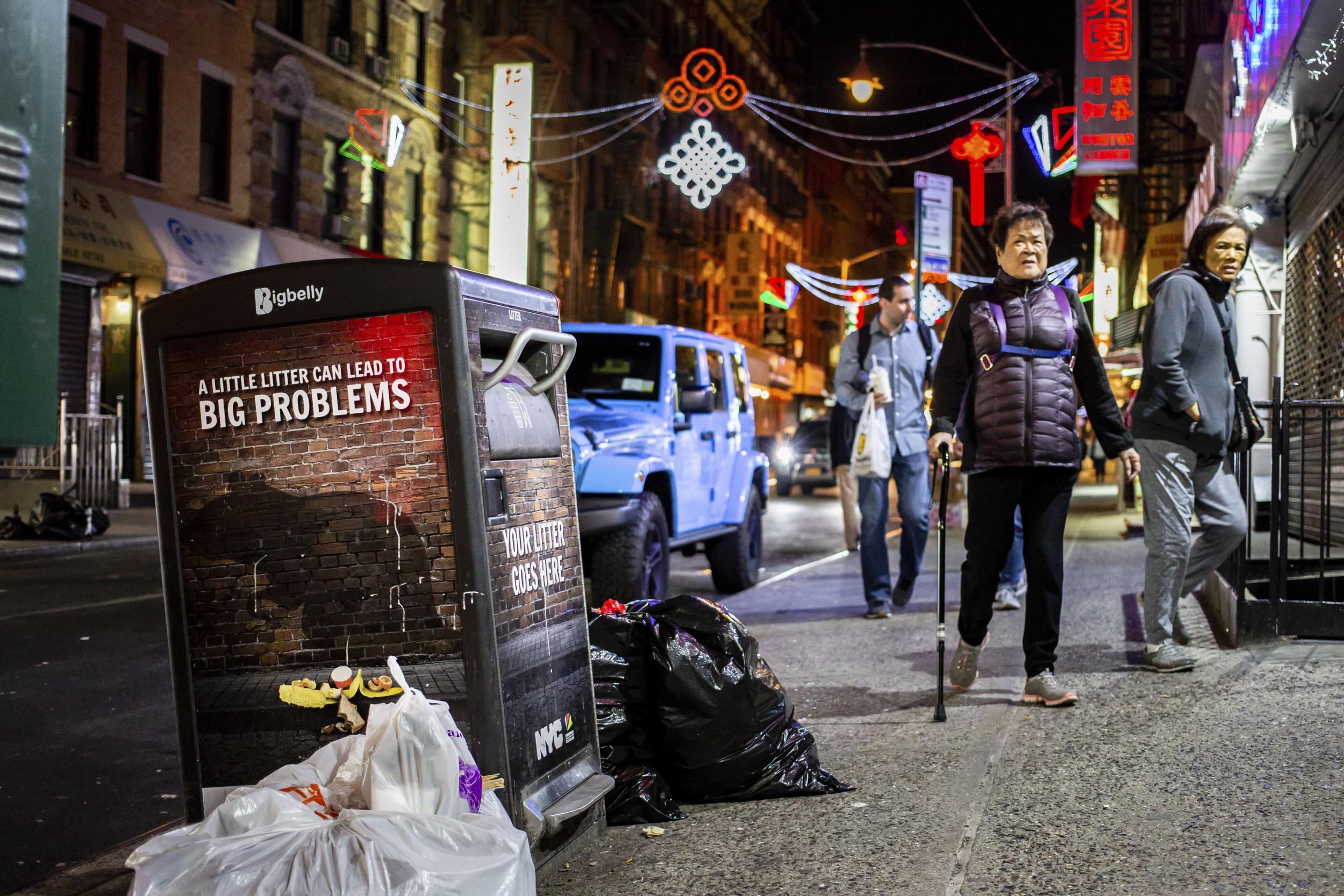 Bin in New York's Chinatown warns 'a little litter can lead to big problems'
