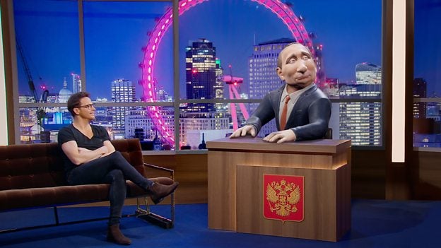 TV presenter Joe Swash chats to the digital Russian president on ‘Tonight With Vladimir Putin’