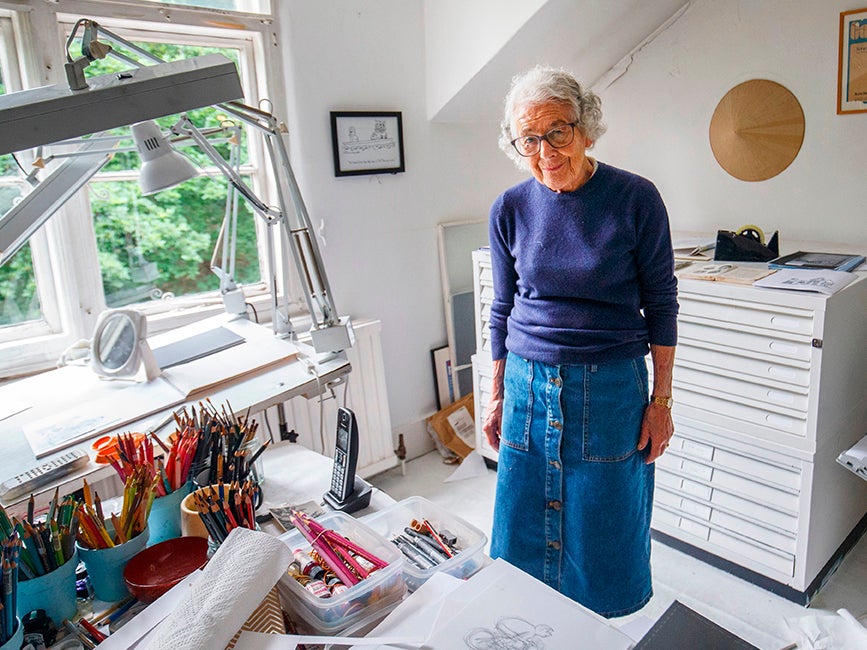 At her west London home last year in the office where she continued to create