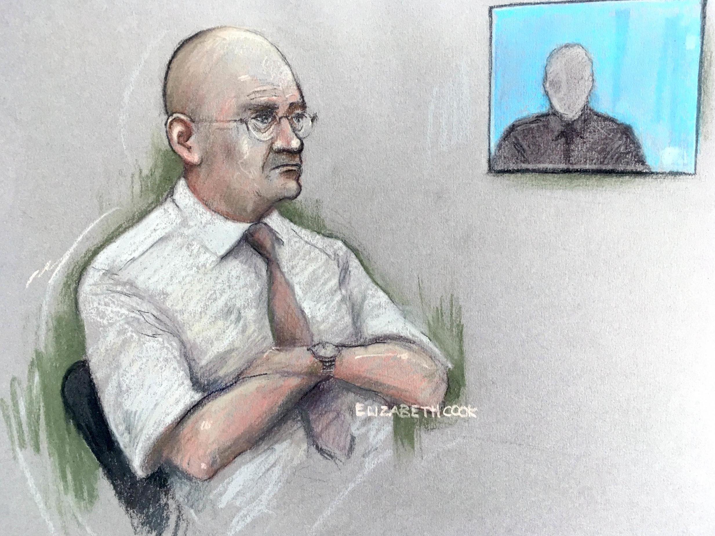 Court sketch of Bob Higgins in the dock at Salisbury Crown Court at 2018 hearing over sex assault charges (PA)