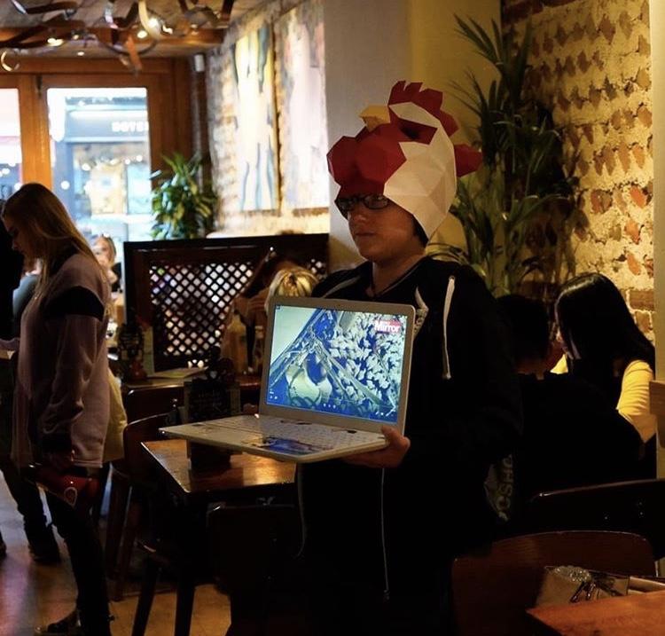 The group wore chicken heads during the protest (Occupy Nando's)