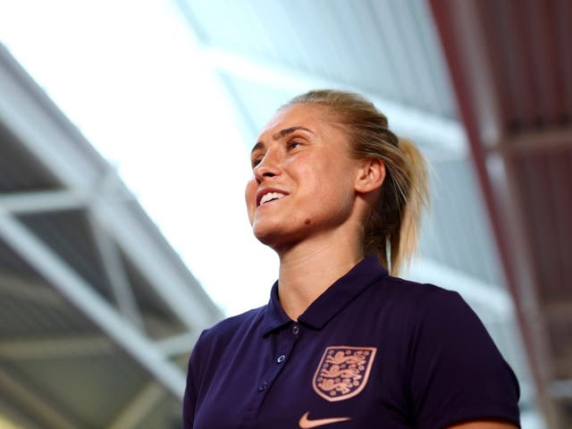 Steph Houghton speaks to the media at St George's Park