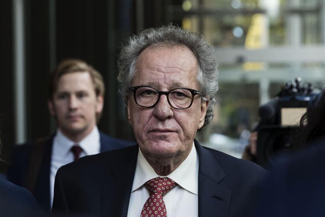 Geoffrey Rush pictured outside the Supreme Court of New South Wales in April 2019