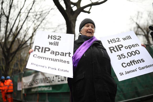 Anti-HS2 demonstrators gather outside London’s Euston station