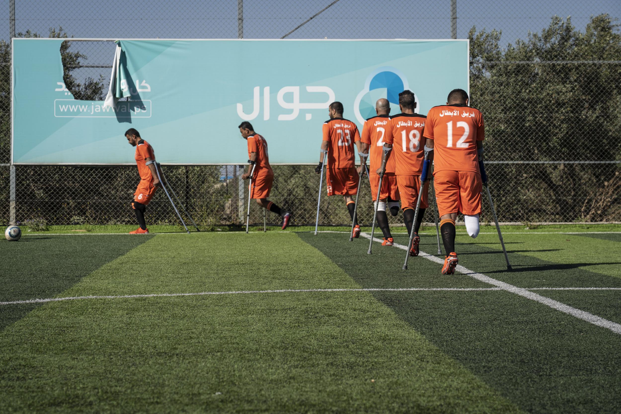 One of Gaza’s seven amputee football teams train in Deir al-Balah despite fasting in the summer heat