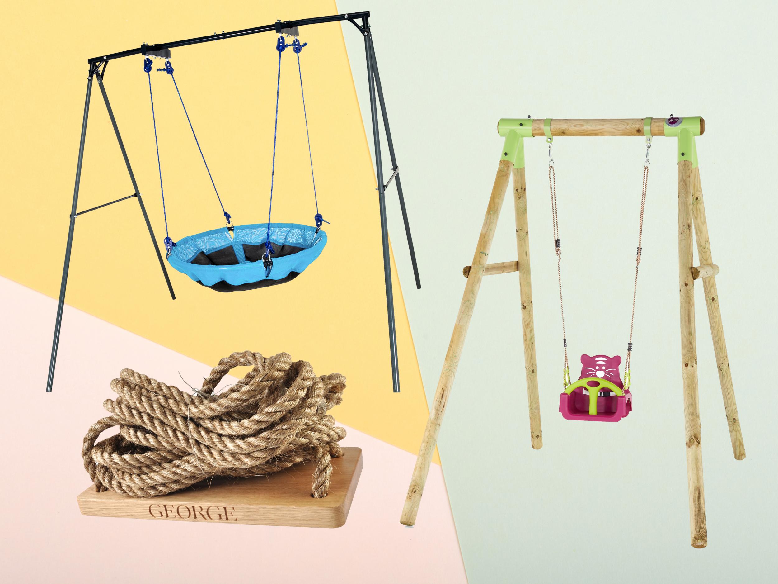 double swing set with baby seat