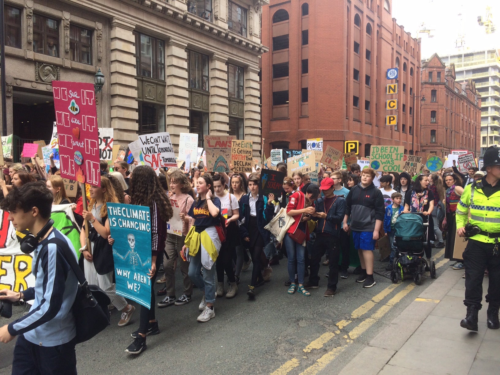 Young protestors strike against climate change in Manchester