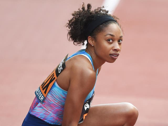 Allyson Felix of United States looks on after the Women's 150 Metres race during the Great City Games