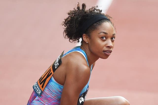 Allyson Felix of United States looks on after the Women's 150 Metres race during the Great City Games