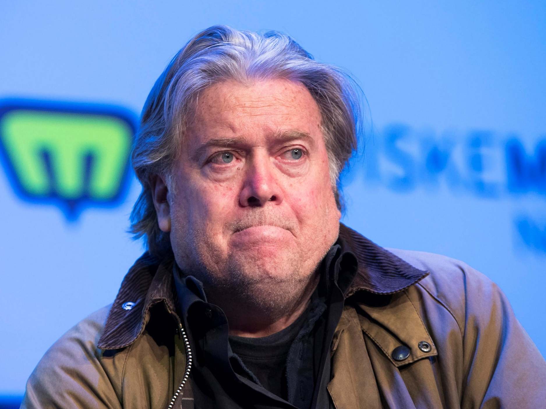 Former White House chief strategist Steve Bannon gestures during the Nordic Media Festival