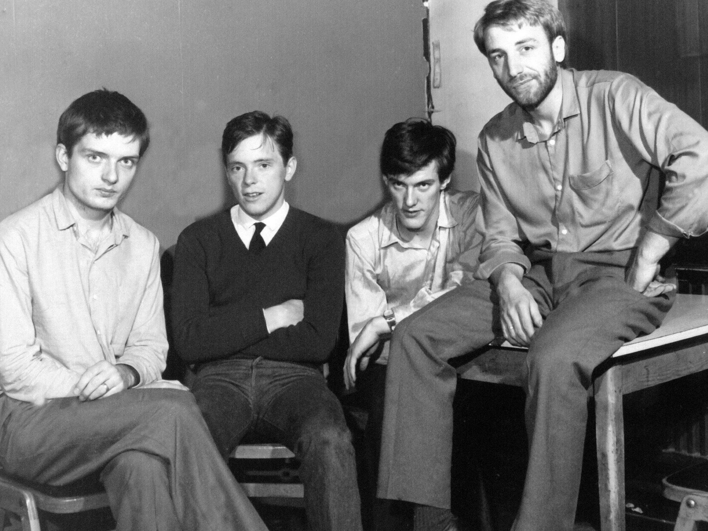 Here are the young men: (from left) Ian Curtis, Bernard Sumner, Stephen Morris and Peter Hook