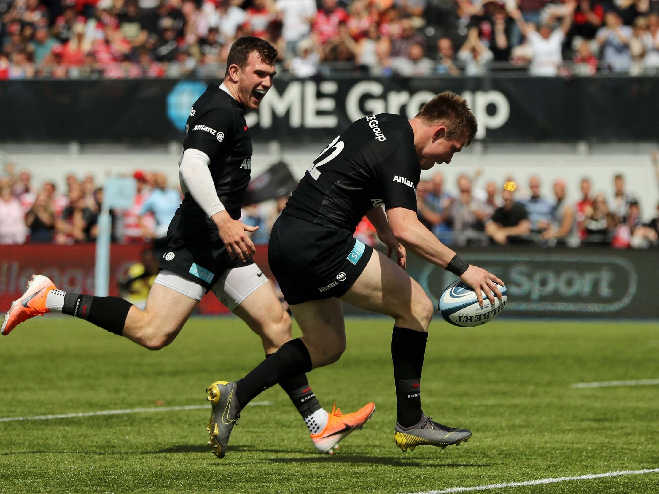 Nick Tompkins scored a 28-minute hat-trick for Saracens