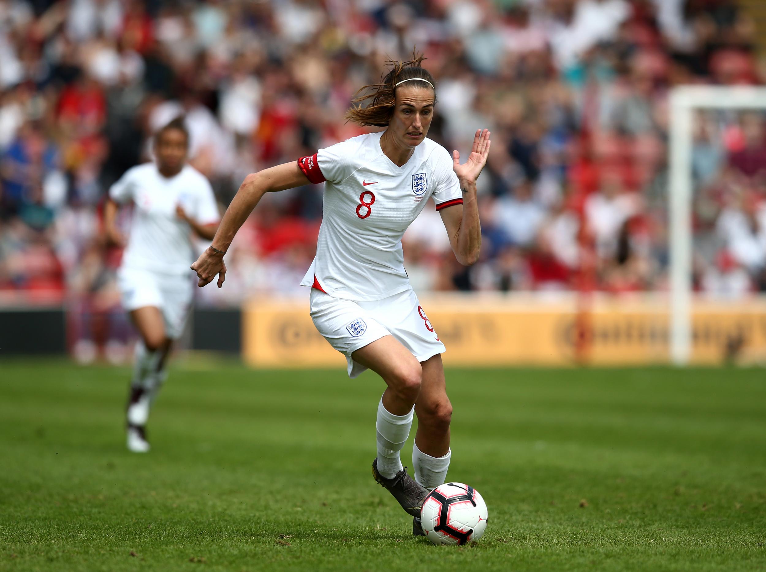 Jill Scott in action for England against Denmark