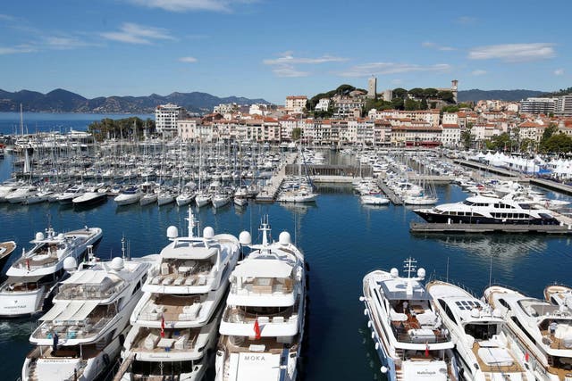 Yachts in the port of Cannes at the start of the film festival