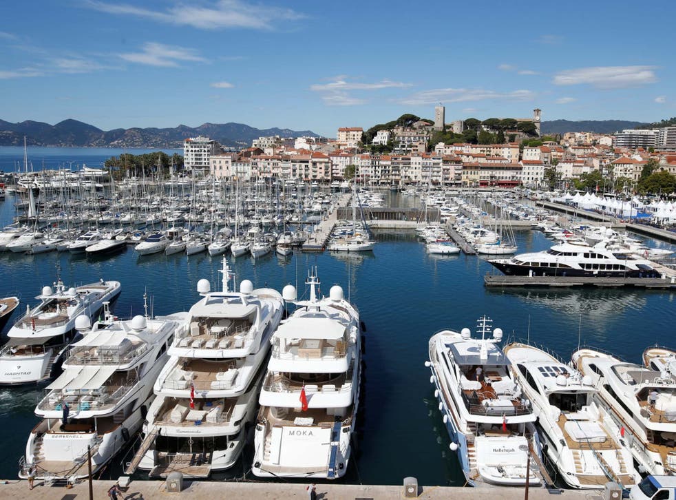 Yachts in the port of Cannes at the start of the film festival