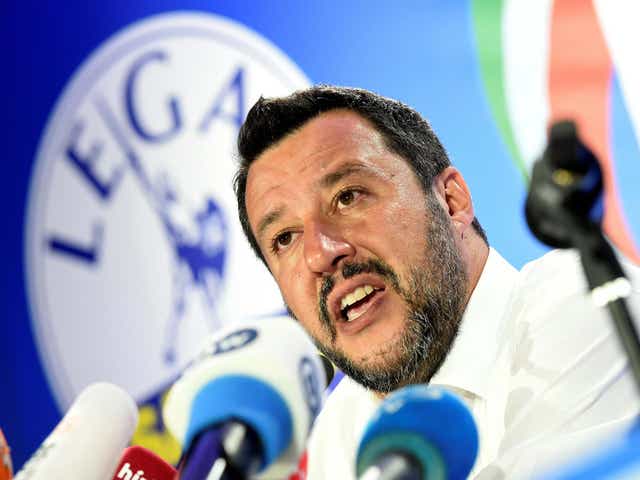 Leader of Italy's far-right League party Matteo Salvini speaks on election night