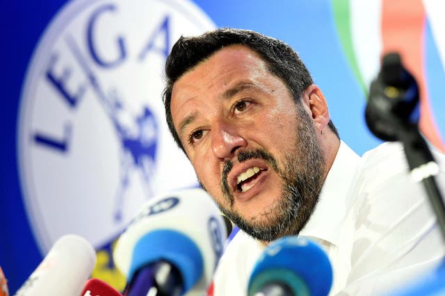 Leader of Italy's far-right League party Matteo Salvini speaks on election night