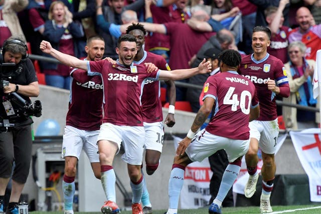 John McGinn celebrates scoring a second for Villa