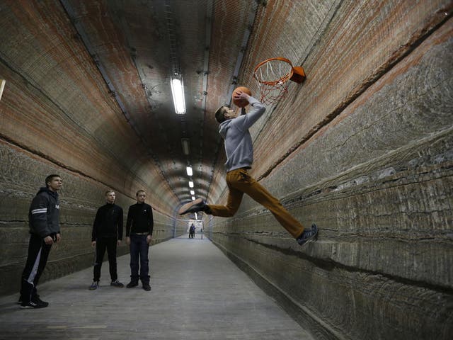 To help pass the time, the cavernous ‘spa’ contains ping pong tables, basketball hoops and a jogging track... but no TV or internet