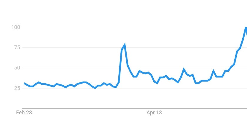 Search interest in bitcoin has risen significantly in recent months