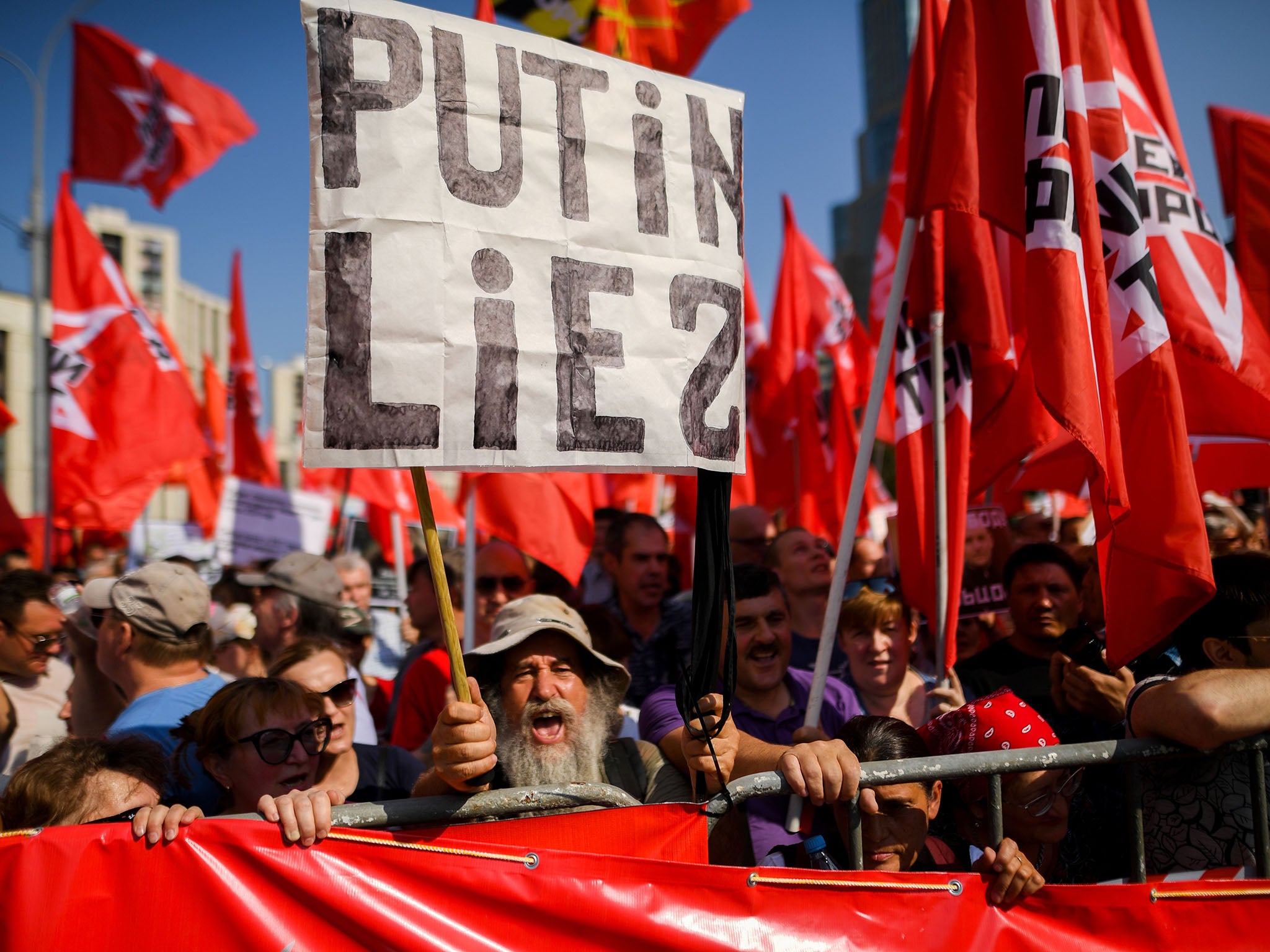 Russian Communist party supporters at a protest in September against raising the retirement age (AFP/Getty)