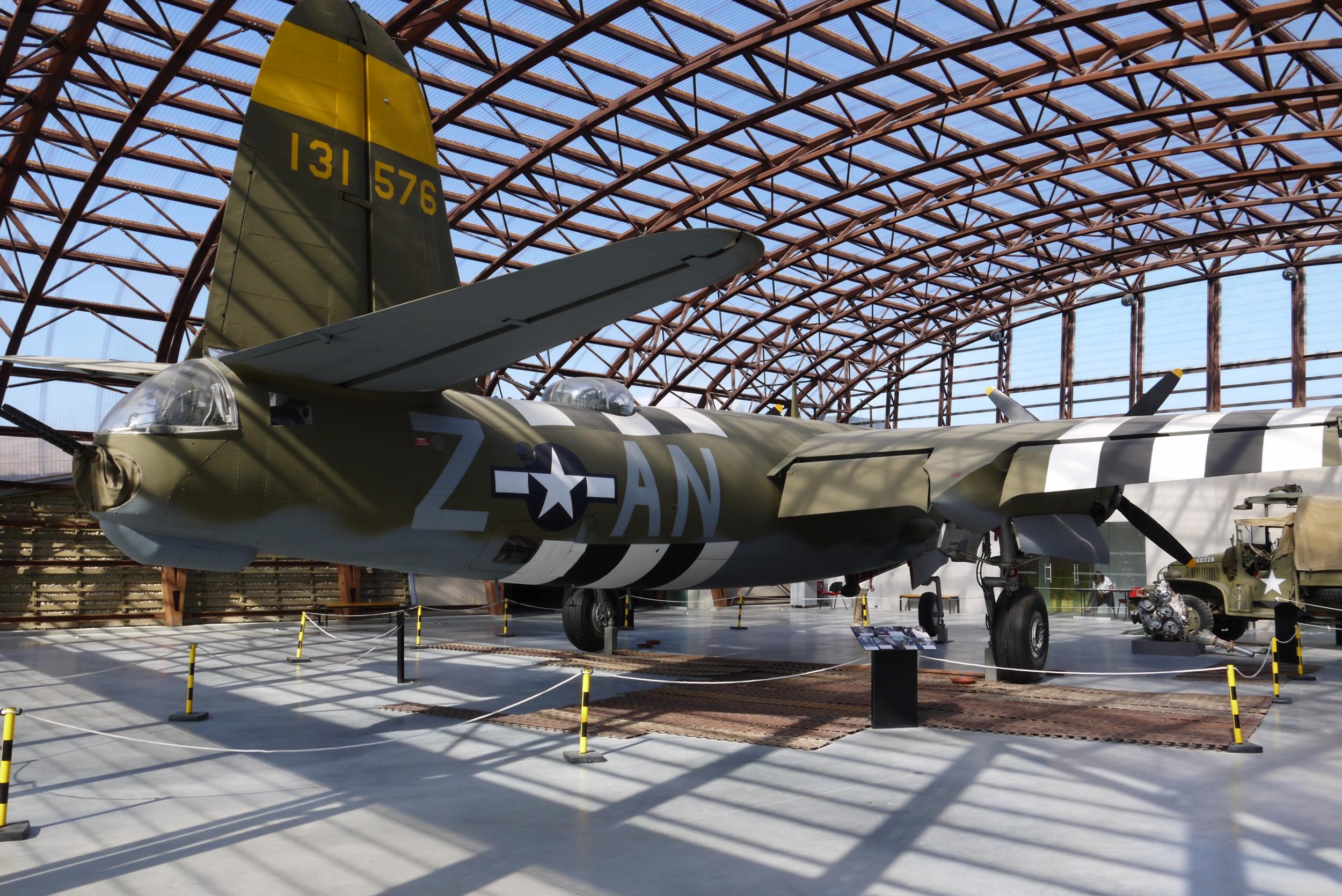 A B-26 bomber sits in the Utah Beach Museum (E Valere Normandy Tourism)