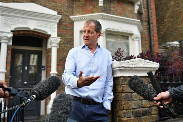 Alastair Campbell speaks to the media outside his home in north London after he was expelled from the Labour Party in May