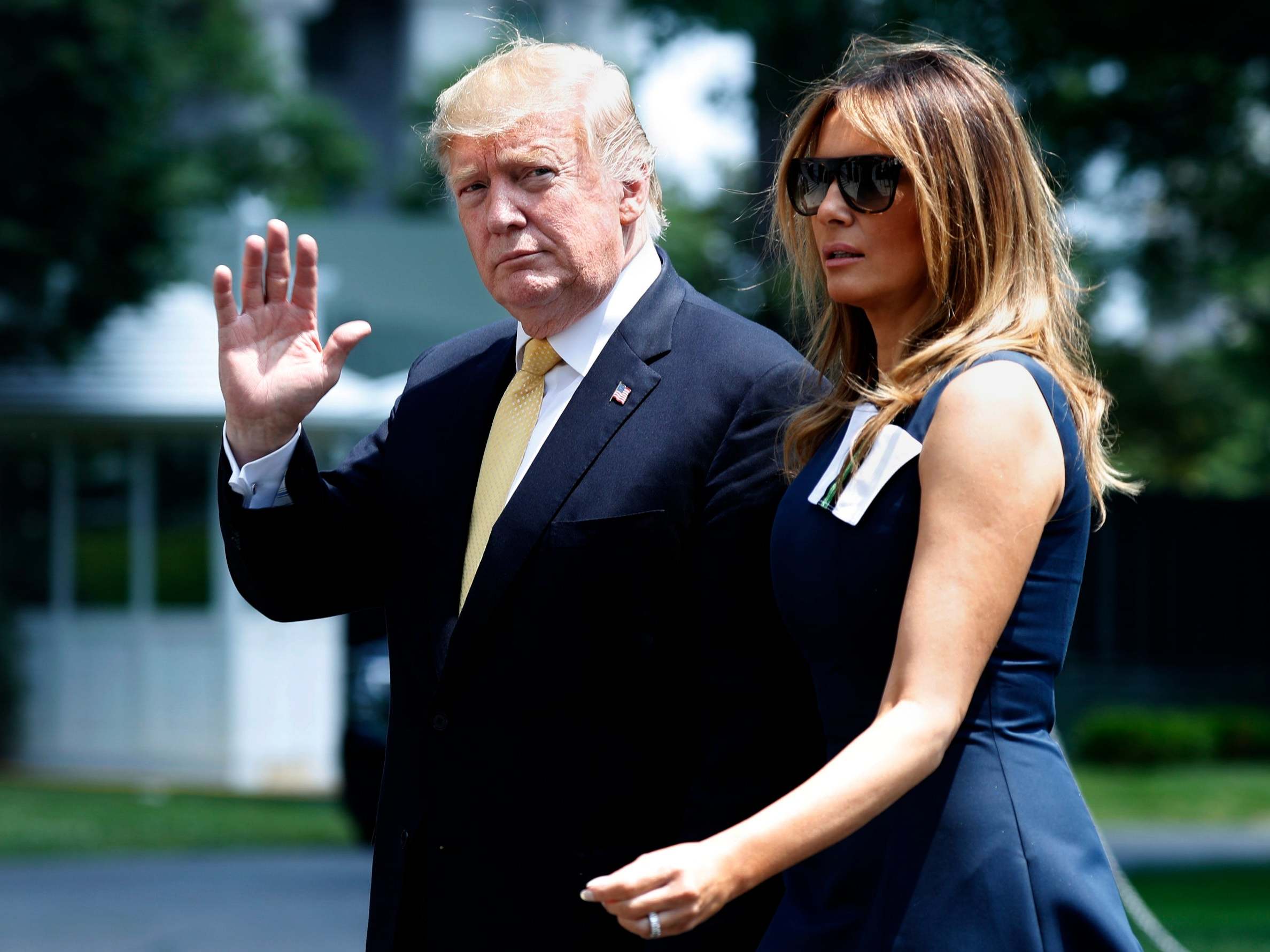 President Donald Trump with first lady Melania Trump walk on the South Lawn of White House in Washington on Tuesday 28 May 2019
