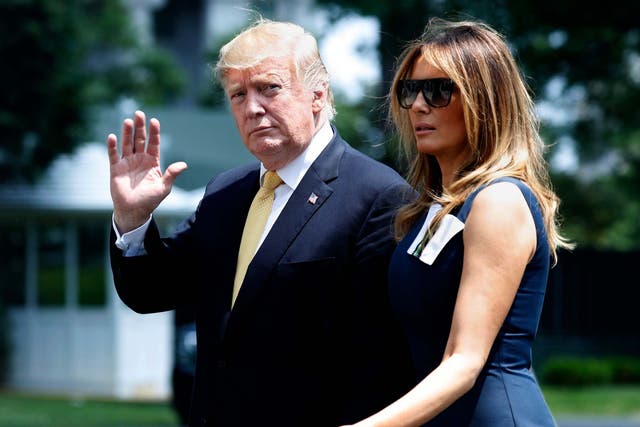 President Donald Trump with first lady Melania Trump walk on the South Lawn of White House in Washington on Tuesday 28 May 2019