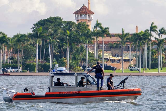 US Coast Guard patrol boat passes Donald Trump's Mar-a-Lago estate in Palm Beach