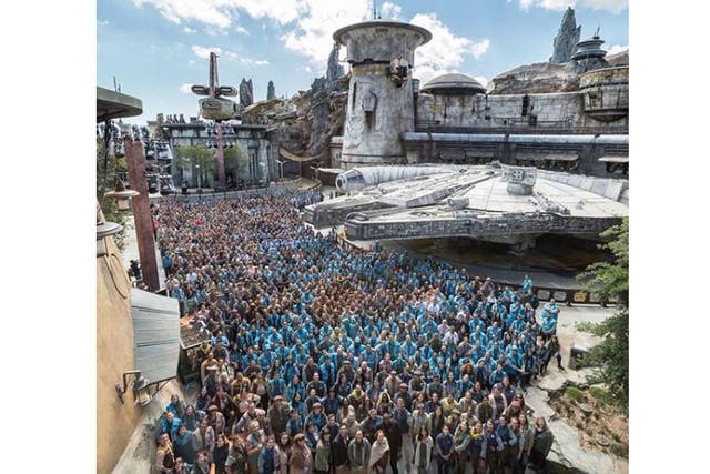 The substantial crew on site at the Star Wars: Galaxy's Edge attraction at Disneyland in California