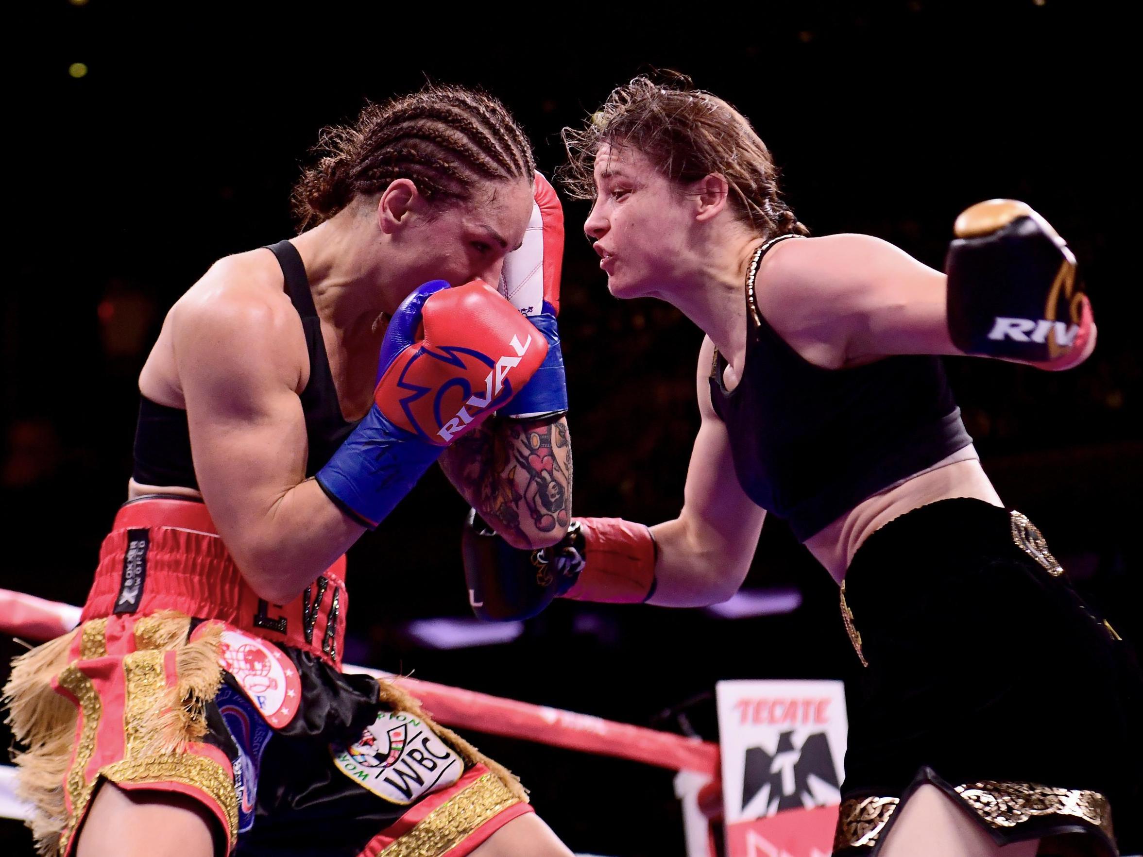 Katie Taylor in action against Eva Wahlstrom during their bout at Madison Square Garden last December