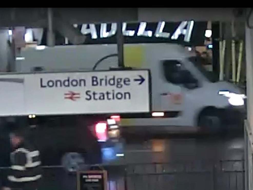 A van driven by terrorists involved in the London Bridge attack heading north past the London Bridge underground sign on the day of the attack