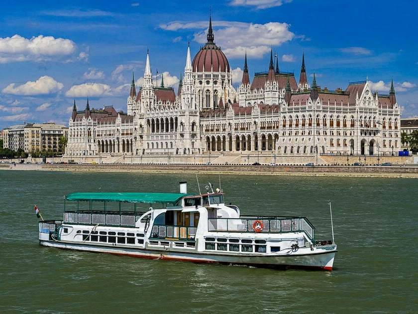 An undated photo of the boat called ‘Hableany‘ sailing in the Danube river with the Hungarian parliament building in the background