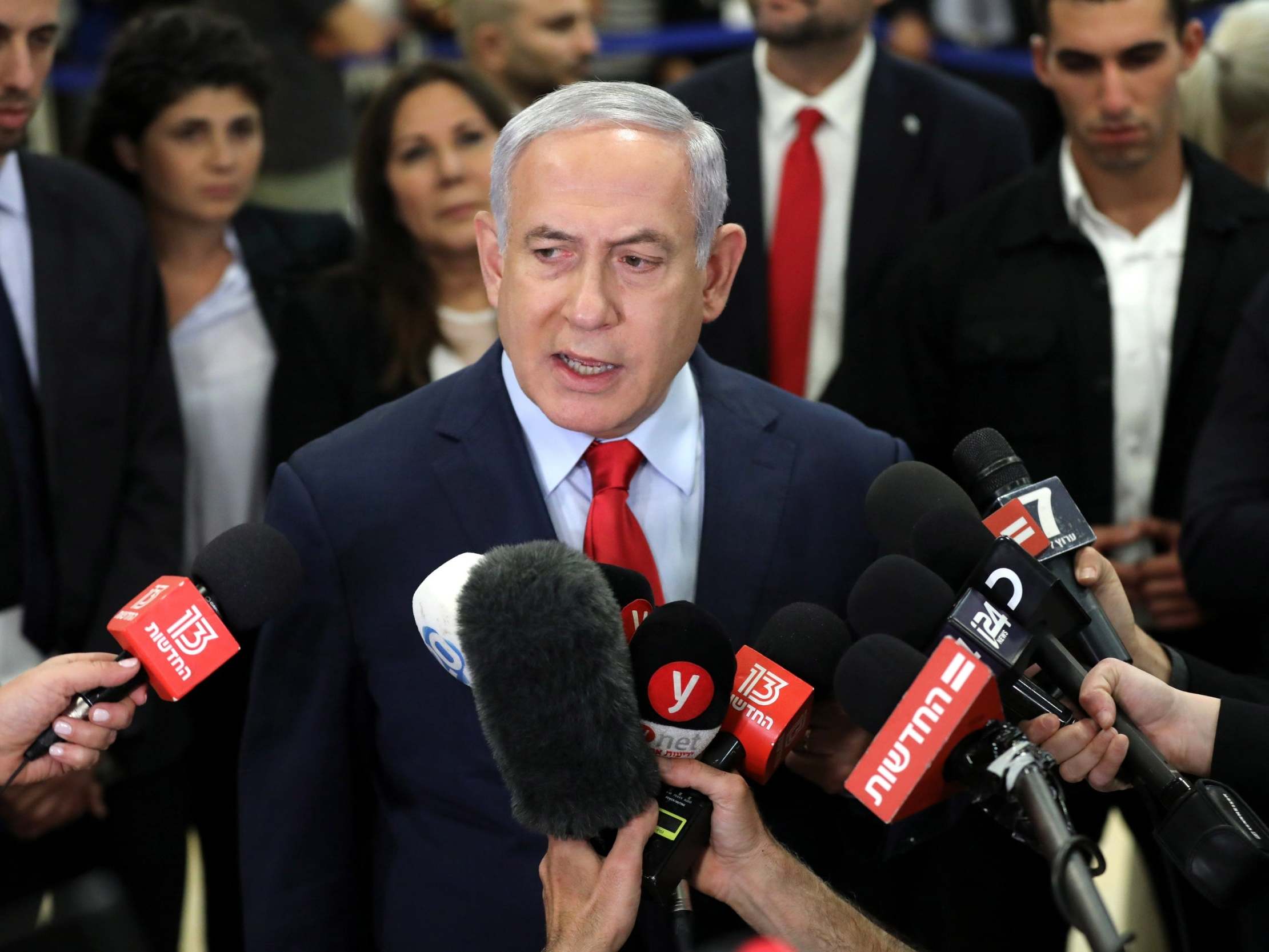 Benjamin Netanyahu speaks to the press yesterday after the Knesset vote