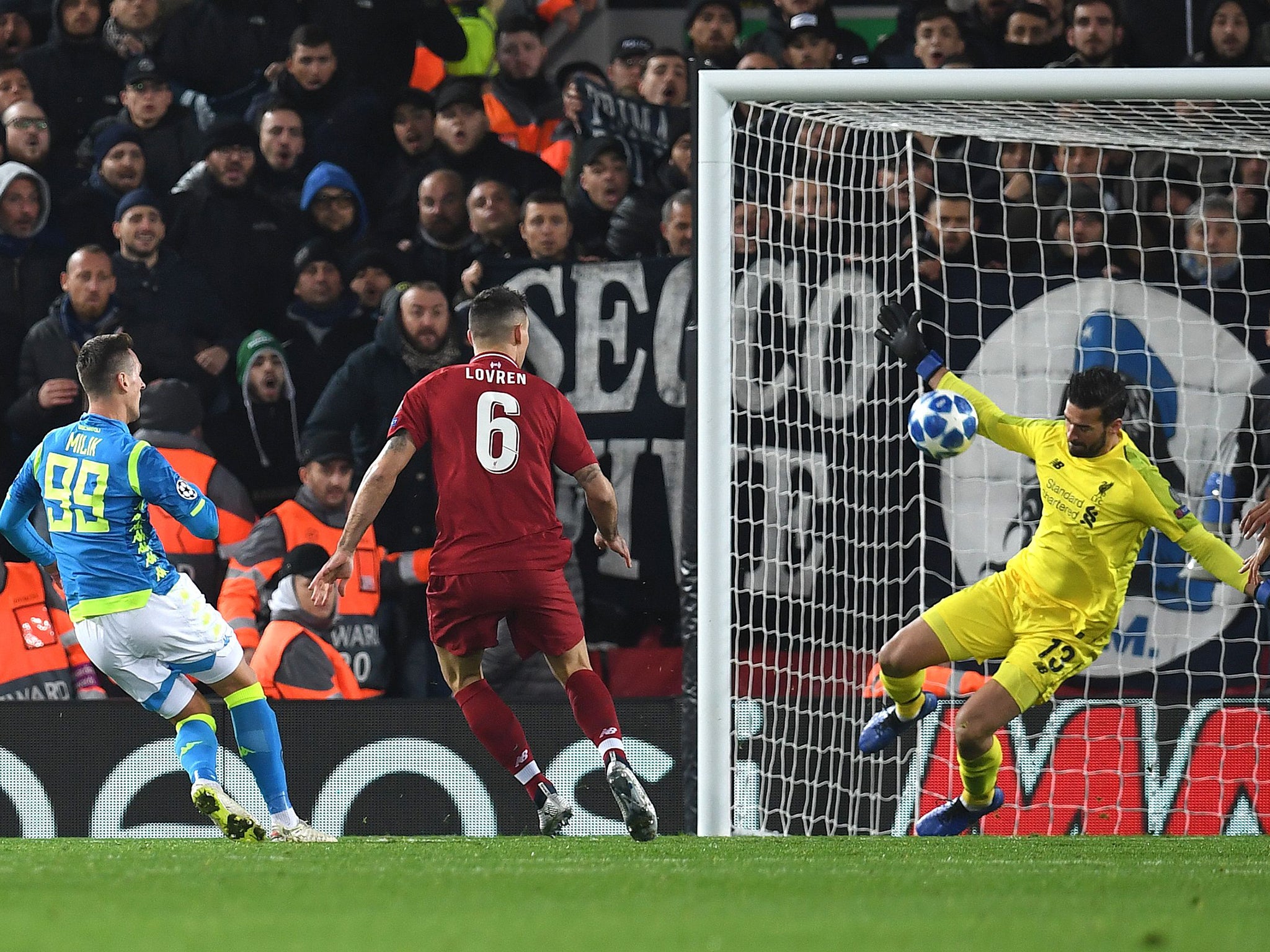 Alisson’s save from Napoli’s Arkadiusz Milik helped Liverpool emerge from the group stages