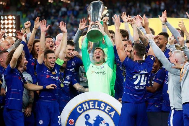 Rob Green celebrates with the Europa League trophy
