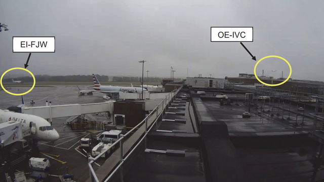 Close encounter: CCTV picture showing the Norwegian plane touching down on the left as the easyJet flight takes off