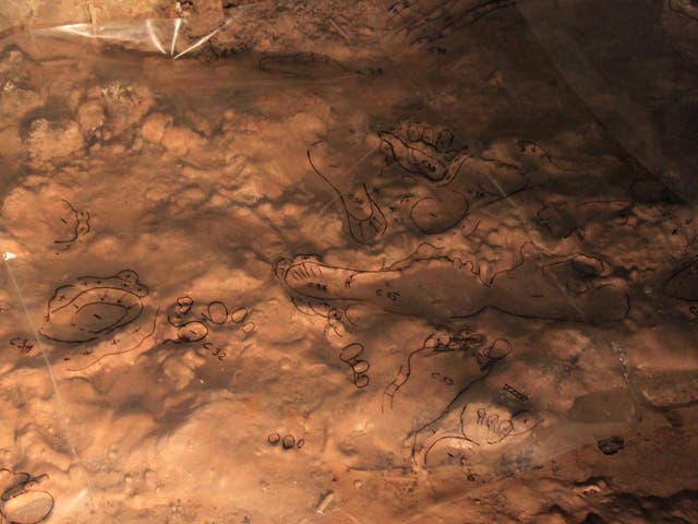 The tracks were left in a layer of clay inside a deep cave of Bàsura in the Toirano cave complex