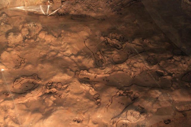 The tracks were left in a layer of clay inside a deep cave of Bàsura in the Toirano cave complex
