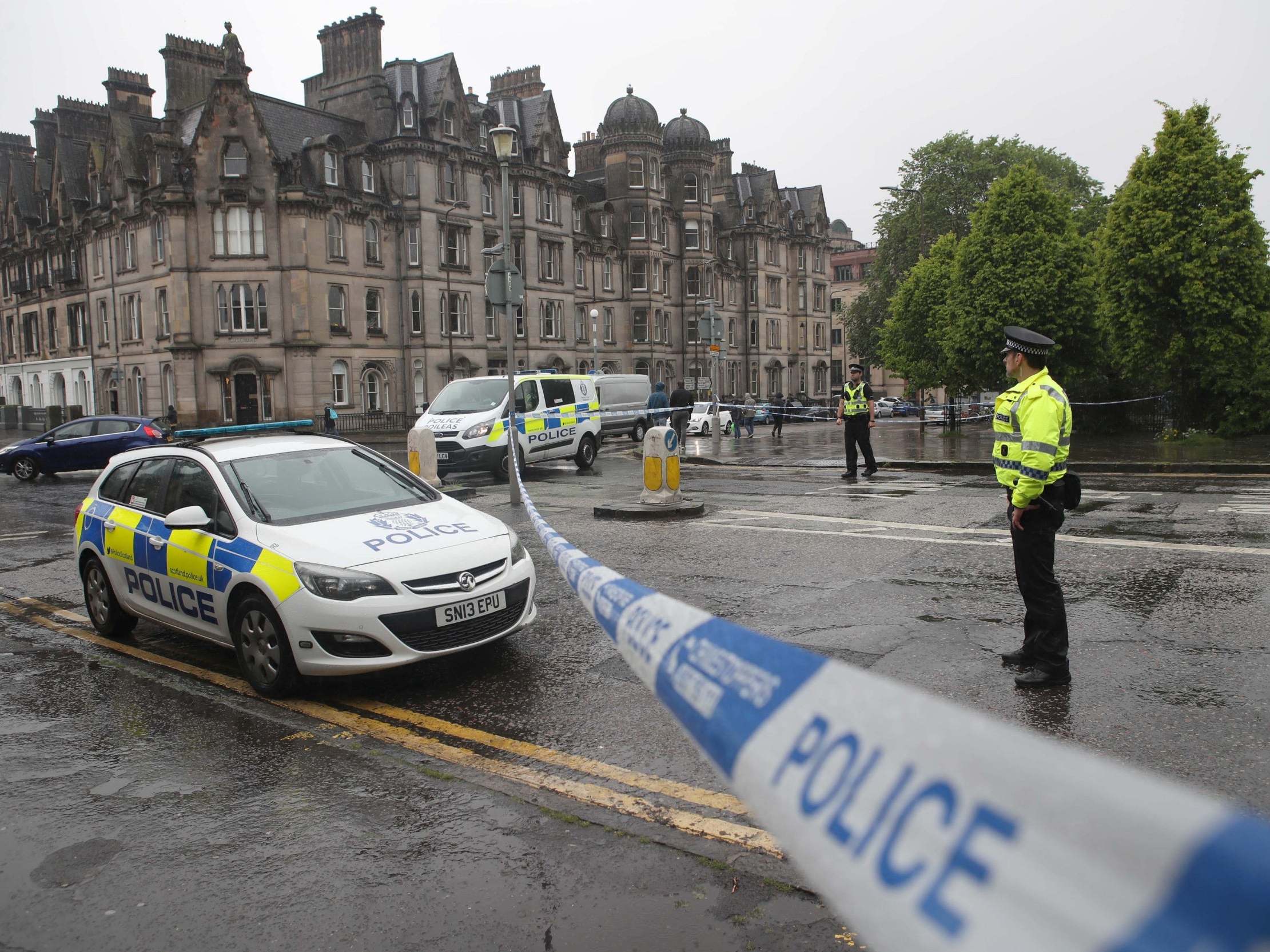Police road block at the junction of Castle Terrace and Johnston Terrace near Edinburgh Castle where the man died
