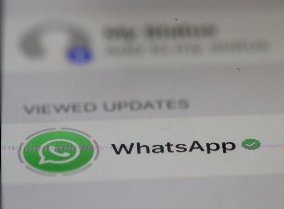 The WhatsApp messaging app is displayed on an Apple iPhone on May 14, 2019 in San Anselmo, California