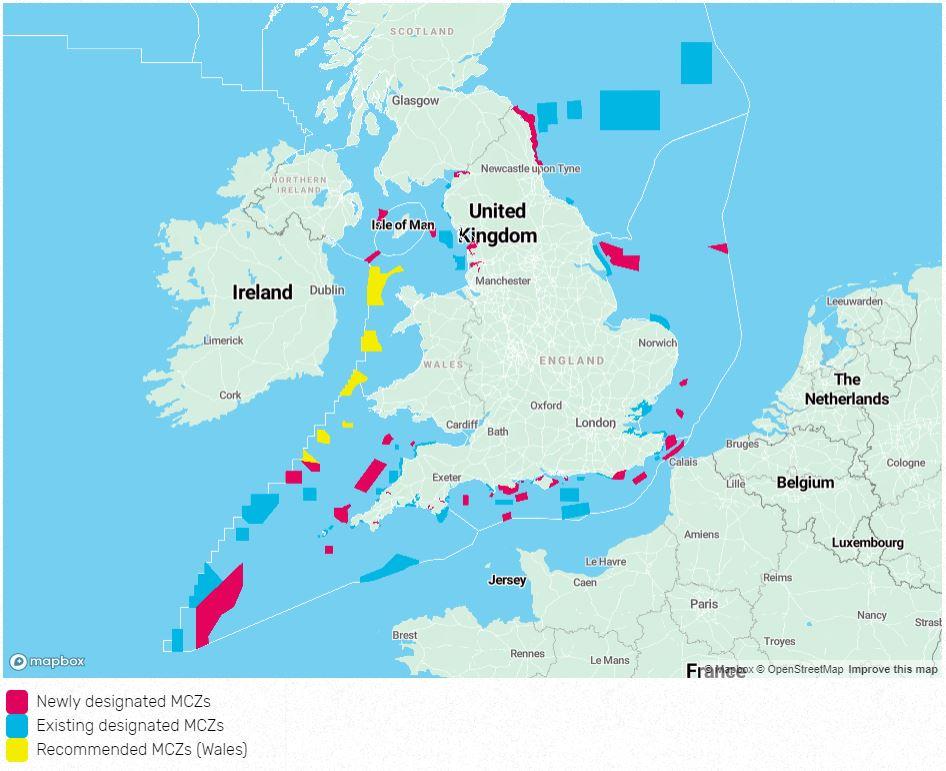 The Marine Conservation Zones around the British coastline