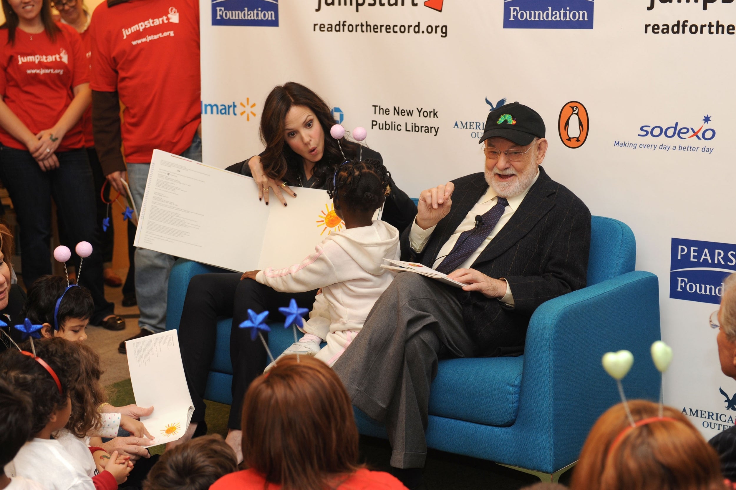 Actor Mary-Louise Parker and Eric Carle read The Very Hungry Caterpillar in The New York Public Library