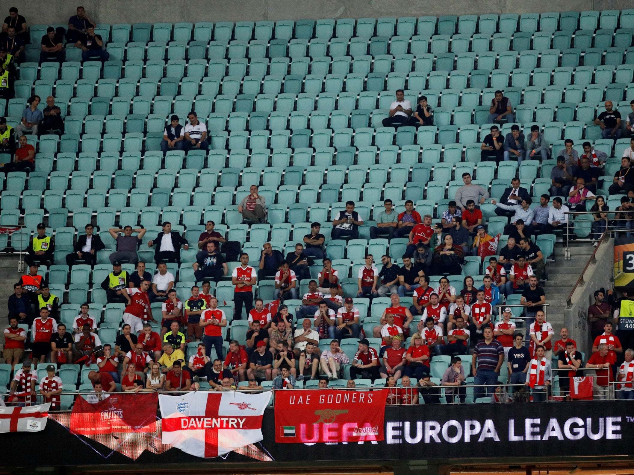 Soccer fans stay away as debate over Arsenal's Mkhitaryan clouds Europa  League final in Azerbaijan